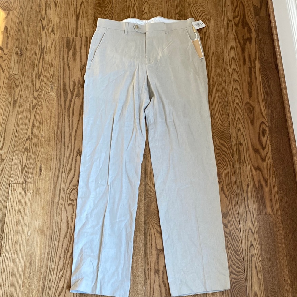 Womens linen blend Michael Kors straight leg 32X32 flax neutral minimalist pant